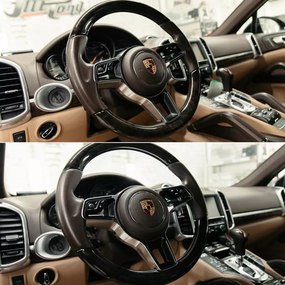 Комплексная химчистка салона и обработка кожи керамикой для Porsche Cayenne